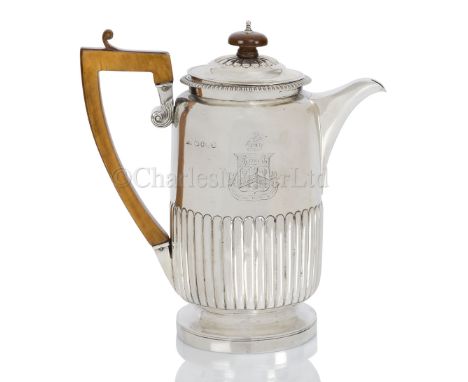 A SILVER SEA-GOING HOT WATER POT FROM THE SERVICE OF ADMIRAL SIR ROBERT TRISTRAM RICKETTS BT each side engraved with his coat