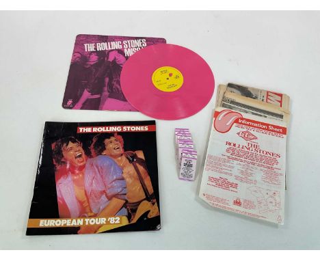 ROLLING STONES; a pink vinyl 'Miss You/Far Away Eyes', also a European Tour programme from 1982, information sheet, ticket st