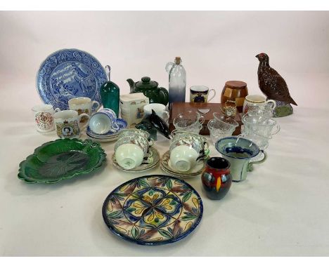 A collection of ceramics including a Poole pottery vase, height 10cm, Royal Doulton Famous Grouse decanter, Bunnykins money b