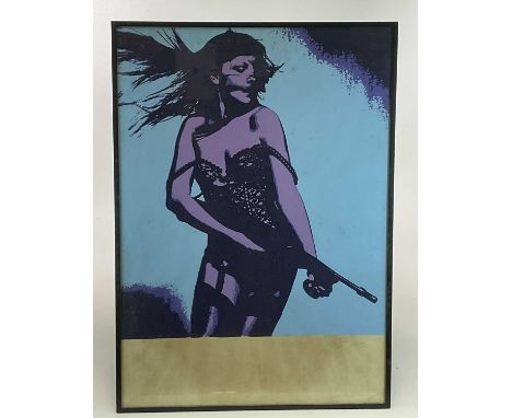 DAVID BAILEY CBE (born 1938); a signed coloured lithograph 'Penelope Tree With Machine Gun', signed and dated '71, 87 x 61, f