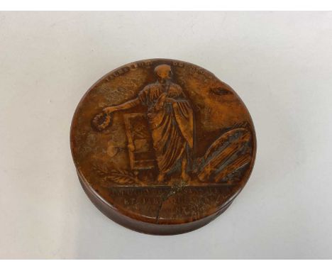 A late 18th century French pressed tortoiseshell snuff box with basket work effect to base, height 2cm, width 8cm.Condition R