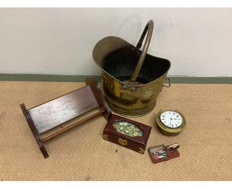 A brass coal scuttle, book trough, box, etc.