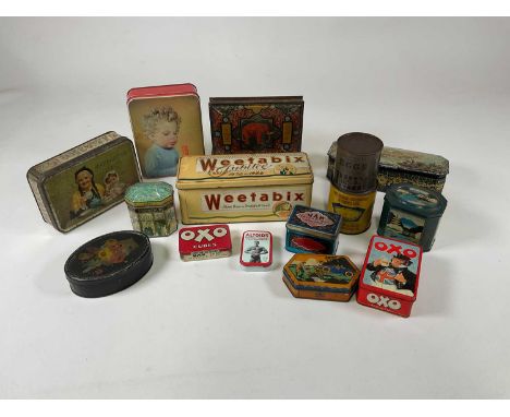 A quantity of vintage tins including a sealed 'Pure Dried Whole Eggs' tin retaining original contents.