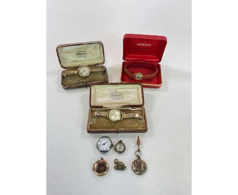 A lady's vintage 9ct yellow gold cased wristwatch, boxed, various other wristwatch heads, wristwatches, compass fob, etc.