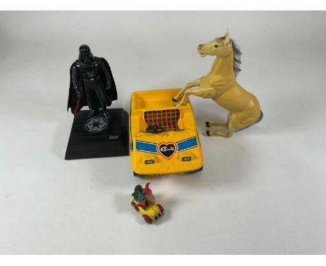 SINDY; a beach buggy and horse, a Star Wars figure of Darth Vader (working) and a vintage Noddy and Big Ears toy car (4).