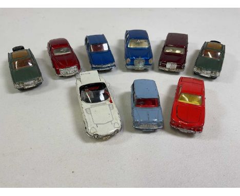 CORGI AND DINKY; a small collection of model cars comprising a Morris Mini Minor, a Mercedes-Benz 600 Pullman, a VW Karmann G