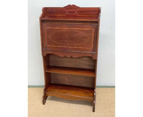 An early 20th century mahogany student's bureau, galleried shelf above fall front above two shelves, height 122cm, width 68cm