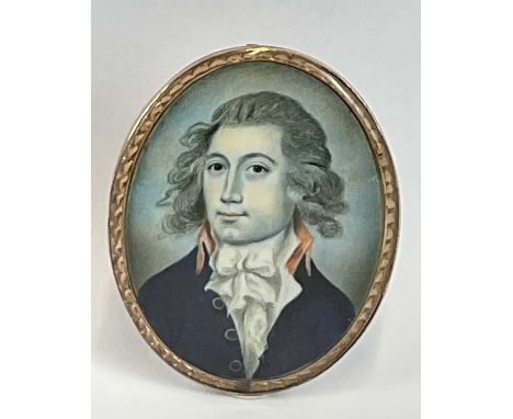 X ATTRIBUTED TO RICHARD CROSSE; oval portrait miniature 'Mr Wade', in rose gold coloured frame, unsigned, 48 x 40mm.Ivory sub