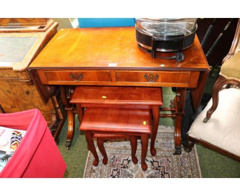20thC Drop leaf sofa table of 2 drawers with lyre ends and a Nest of tables 