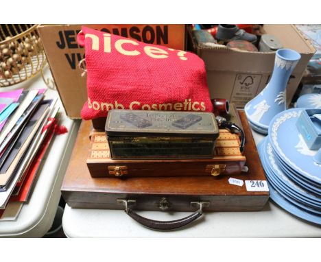 Collection of Bygones to include Cribbage board, Dominoes, Coins etc 
