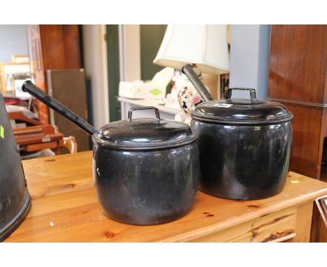 2 Vintage Enamelled cooking pots 