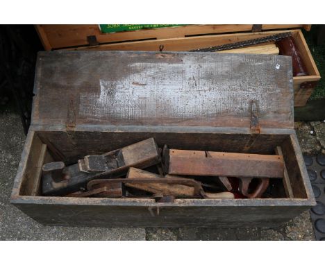 Vintage Pine Tool chest with assorted woodworking tools 