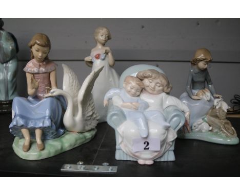 Collection of 4 Nao Figurines to include Girl with Swan, bedtime readding etc 