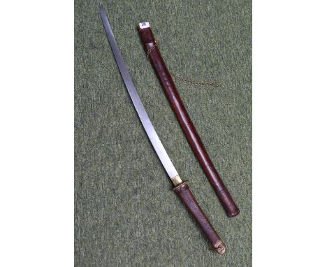 Japanese Katana Sword with Bronze Tsuba. Blade Length 70cm, Total Length 98cm. With Scabbard 