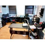 Office furniture to room to include 3 x corner desks, 3 x office chairs, 2 x filing cabinets, 6ft