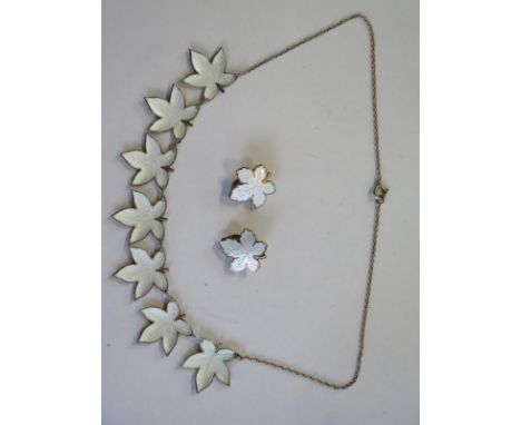 A Danish silver gilt and enamel leaf earrings by MEKA Copenhagen 1951-89 - and a Norwegian silver gilt and enamel necklace by