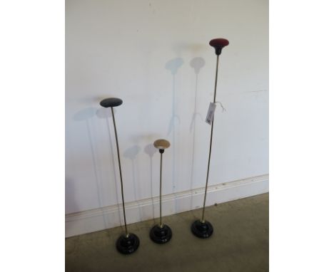 Three 19th century hat/wig ceramic and brass shop display stands from Wells and Son, 63 Wood Str London, tallest 102cm all go