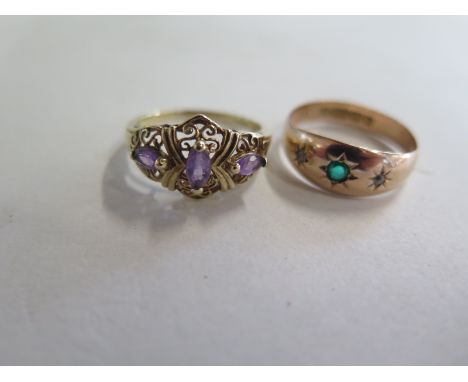 Two 9ct gold rings, sizes Q nd R, approx 5.2 grams, both generally good, some minor usage marks 
