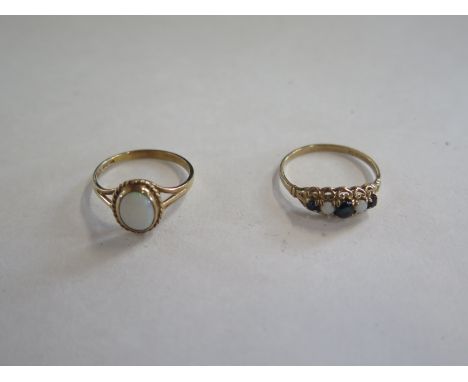 Two 9ct yellow gold opal rings, sizes N/O approx 3.2 grams, generally good, some small usage marks 