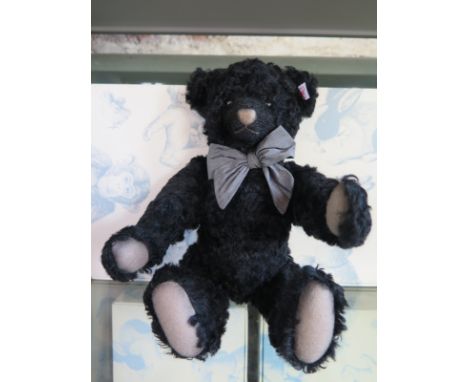 A Steiff Black Petsy Gold Button Store Bear  - mohair - 32cm - limited edition - 333 of 1500 -  with certificate and original