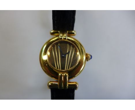 A ladies silver gilt Must De Cartier Vermeil quartz wristwatch, 26mm wide including button, no 072872 - 590002, with box, run