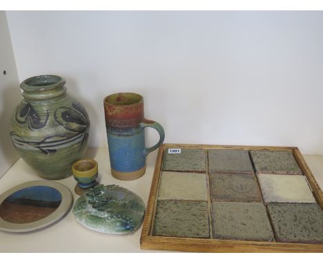 A set of nine leach pottery, St Ives Stoneware tiles circa 1928 - together with three pieces by Robin Welch and a specimen fl