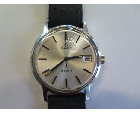 A gents stainless steel Omega Geneve manual wind wristwatch with date - 37mm wide including button, running order, hands and 