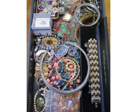 A selection of costume jewellery including some silver items 