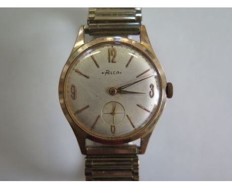 A vintage gold plated Felca gents manual wind wristwatch, running in saleroom, some general wear 