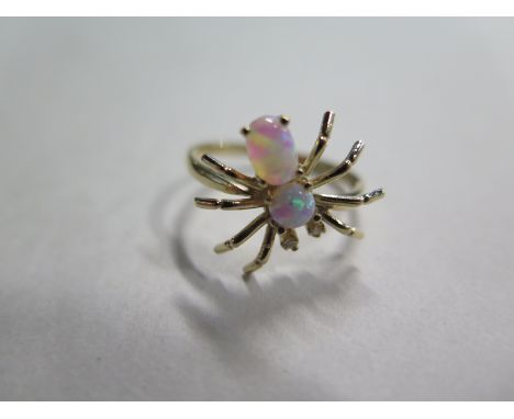 A 9ct synthetic opal and diamond ring - size O - approx 2 grams, in good condition 