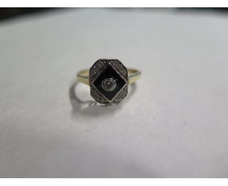 A 9ct diamond, enamel and diamond ring, size O - approx 2.7 grams, in good condition 