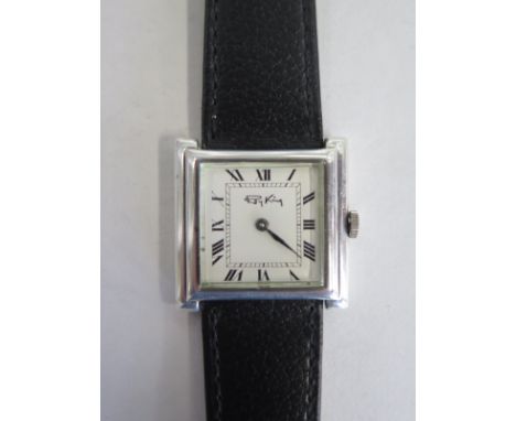 A Roy King sterling silver manual wind gents wristwatch - 29mm wide including button, overall good condition, running order, 