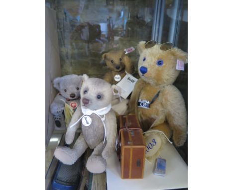 A Steiff Travelling Bear - mohair - 28cm H - limited edition 427 of 2003 - with certificate, suitcase and cloth Steiff bag, a