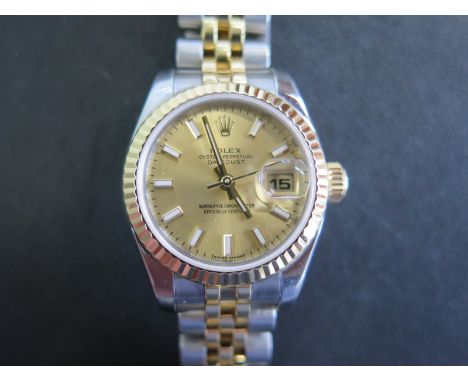 A 2010 ladies Rolex Bimetal Oyster perpetual date just bracelet wristwatch - 27mm wide including button - ref 179173 serial n