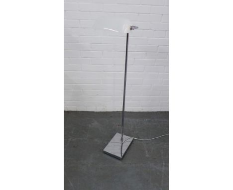 Modern chrome standard lamp with opaque glass shade, 115cm. 