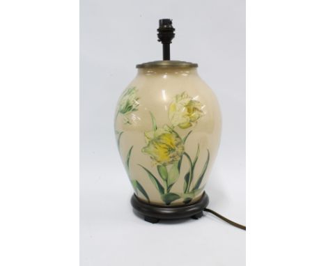 Jenney Worrell RHS table lamp, hand blown glass with internal floral pattern, on a faux wood base, 35cm including fitting 