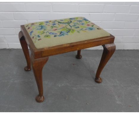 Mahogany stool with tapestry slip in seat, 54 x 40 x 42cm. 