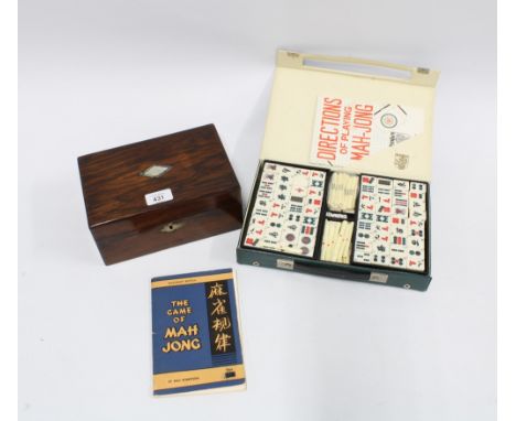 A Mah-jong set and a pamphlet; The Modern Game of Mah Jong' together with a rosewood sewing box containing a Tartanware Princ