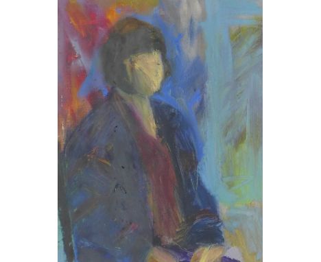 Circle of David Bomberg, abstract portrait of a woman, mixed media, apparently unsigned and framed under glass, 23 x 28cm 