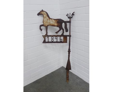 Victorian painted cast iron weather vane - in the form of a horse with date panel 1896, 96 x 49cm. 