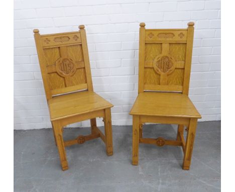 Pair of light oak church communion chairs, 46 x 100 x 40cm. (2) 