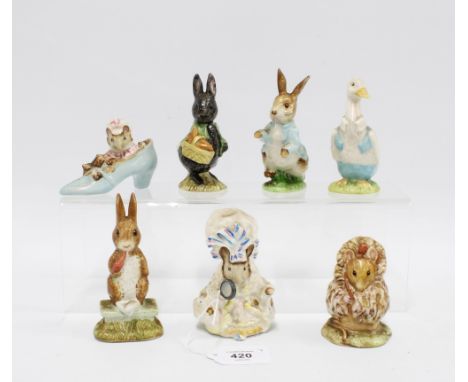 Beswick Beatrix Potter figures to include Little Black Rabbit, Lady Mouse, Mr Drake Puddle-Duck, Thomasina Tittle mouse, fier