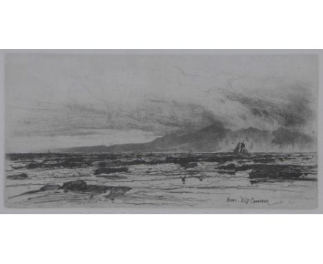 DY Cameron, Arran, etching, framed under glass, 24 x 12cm 