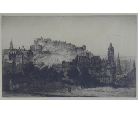 Andrew Fairbairn Affleck, (1869 - 1935), a large etching of Edinburgh Castle, signed in pencil and framed under glass, 47 x 2