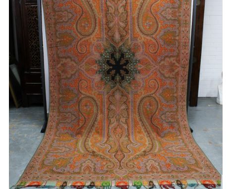 Kashmir style paisley pattern shawl with fringed ends, 330cm x 165cm 
