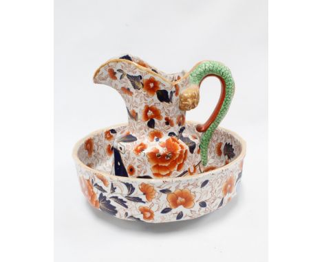 Masons Ironstone China wash basin and jug, 28cm tall (2) 
