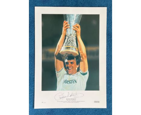 Football Graham Roberts signed 22x16 colour print 1984 UEFA Cup Final Graham Roberts lifts the UEFA Cup following Tottenham H