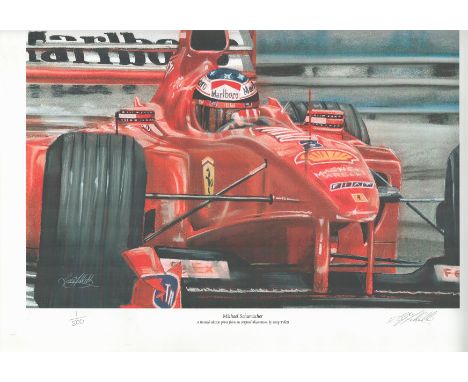 Motor Racing Michael Schumacher 18x12 limited edition print 1/500 pictured driving for Ferrari in Formula One signed in penci