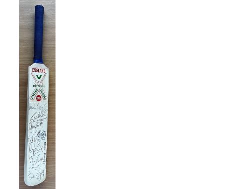 Cricket Legends England v India test series 2002 multi signed miniature bat 23 fantastic signatures include List of signature