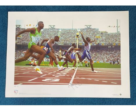 Linford Christie signed 22x16 Team GB Olympic Gold Big Blue Tube print. Linford Christie Olympic Games Barcelona 1992. Linfor